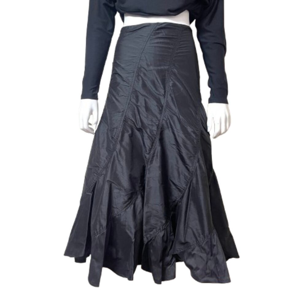 Areli Collection Bias cut Dupioni Silk Maxi Black Skirt 6 $350 - Picture 4 of 11